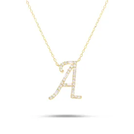 10K Gold 1.75ct Baguette & Round Diamond Initial Necklace