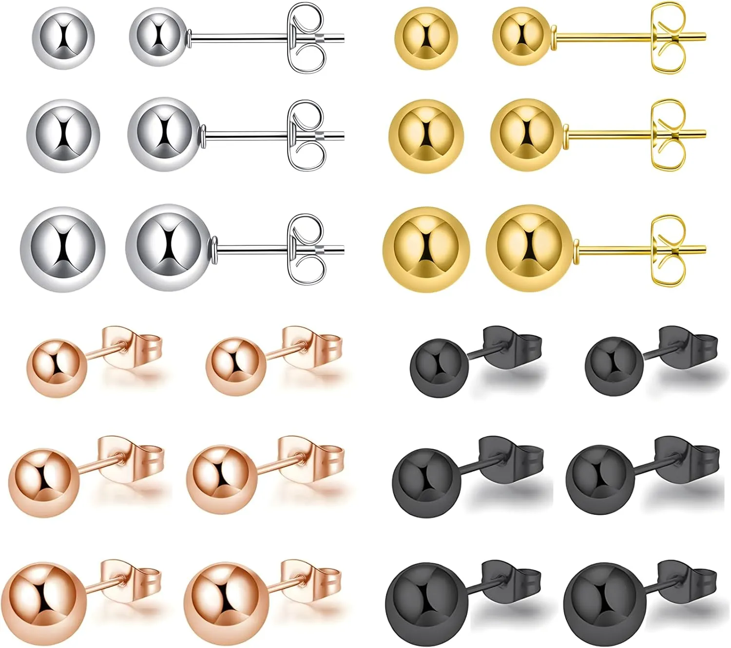 12Pairs 20G Mix Color Stainless Steel Ball Stud Earrings for Men Women Minimalist Sphere Cartilage Piercing Studs Earrings,Ball Hypoallergenic Jewelry,Mini Ball Earrings