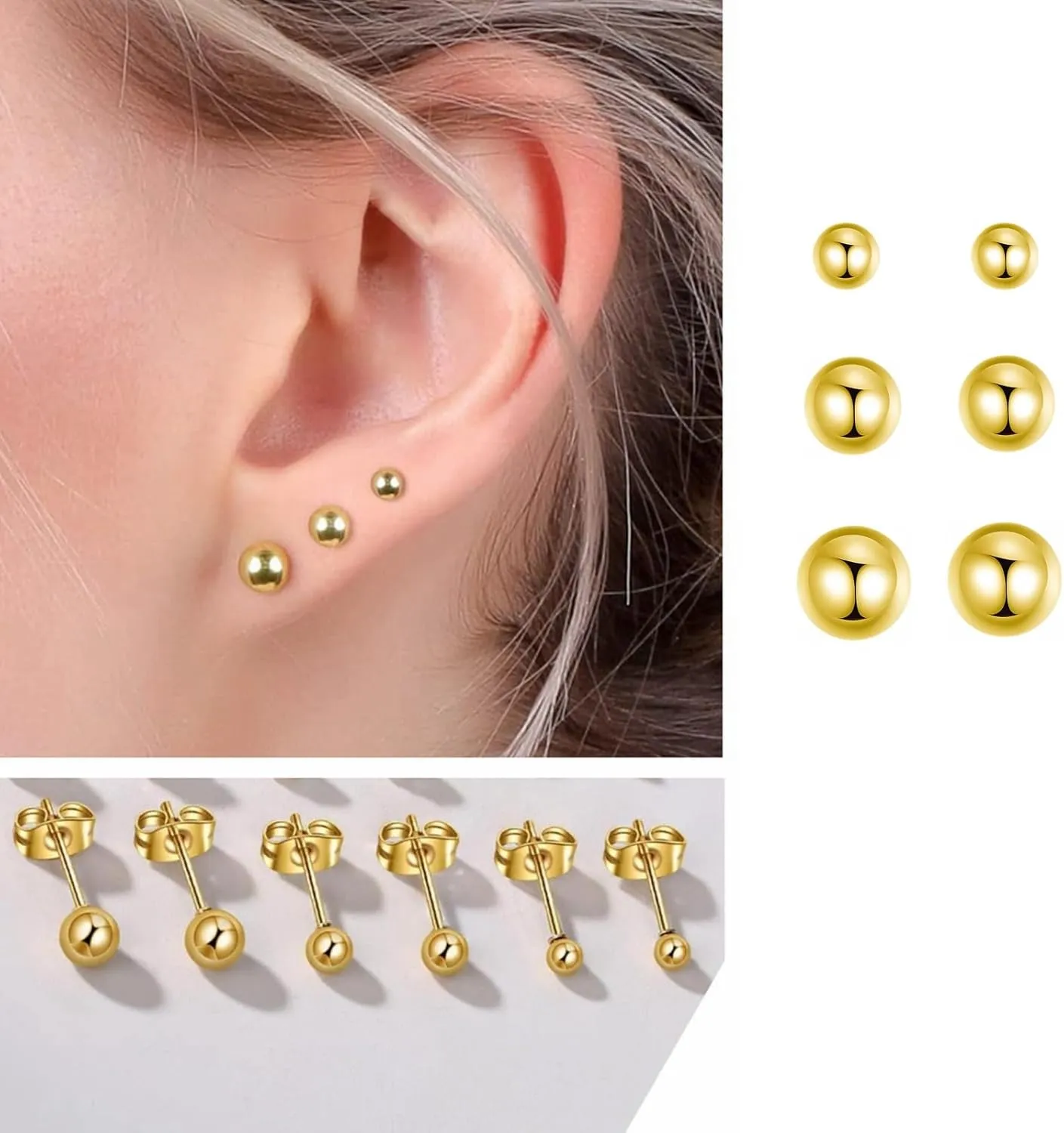 12Pairs 20G Mix Color Stainless Steel Ball Stud Earrings for Men Women Minimalist Sphere Cartilage Piercing Studs Earrings,Ball Hypoallergenic Jewelry,Mini Ball Earrings