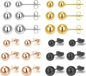 12Pairs 20G Mix Color Stainless Steel Ball Stud Earrings for Men Women Minimalist Sphere Cartilage Piercing Studs Earrings,Ball Hypoallergenic Jewelry,Mini Ball Earrings