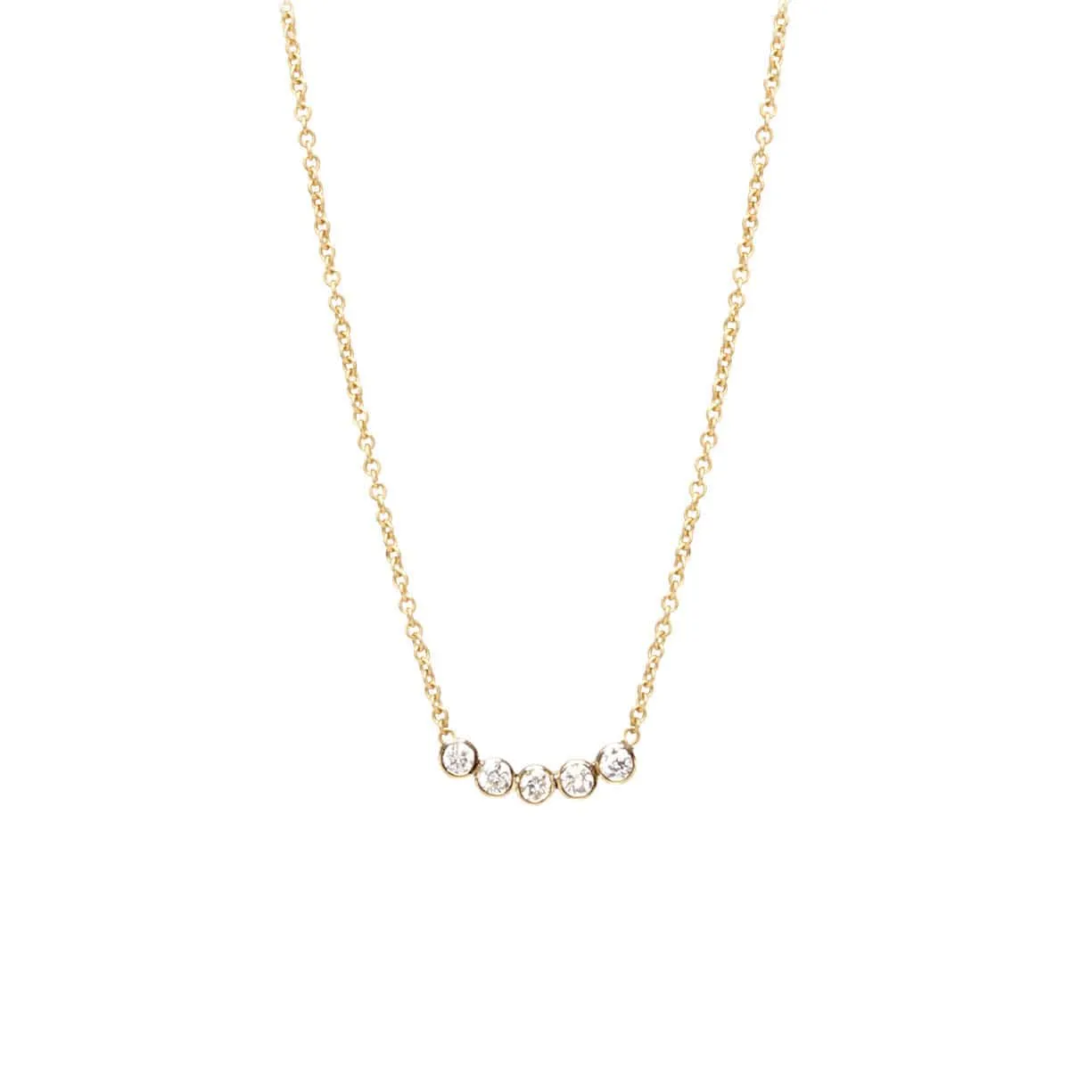14K Gold 5 Diamond Bezel Necklace