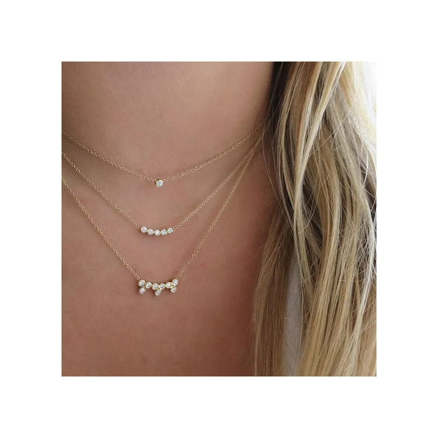 14K Gold 5 Diamond Bezel Necklace
