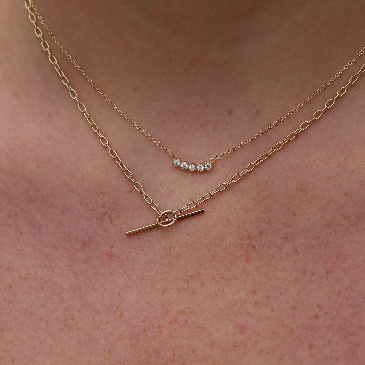14K Gold 5 Diamond Bezel Necklace