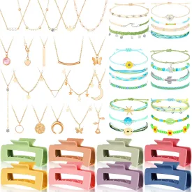 49 Pcs Surfer Wave String Friendship Bracelets Layered Choker Square Hair Clip Accessories for Women