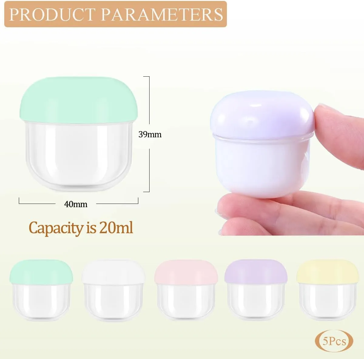 5 Pcs 20ml Small Travel Containers - Compact Size for Creams, Lotions, Makeup - Essential for Travel