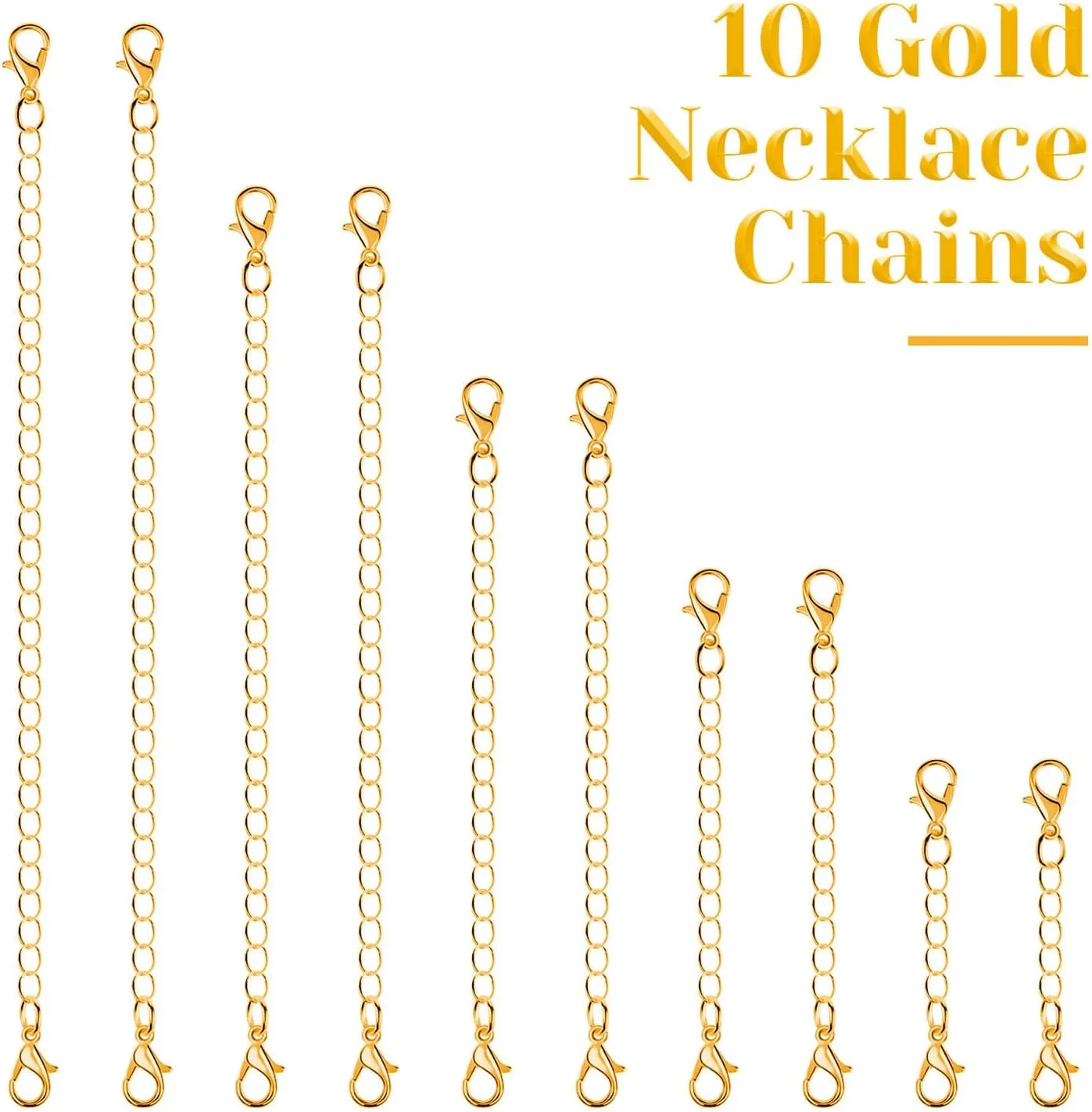 anezus Chain Extenders for Necklaces, 10pcs Gold Jewelry Extenders for Necklaces, Stainless Steel Chain Extenders for Necklace, Bracelet and Anklet (Assorted Sizes)