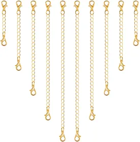 anezus Chain Extenders for Necklaces, 10pcs Gold Jewelry Extenders for Necklaces, Stainless Steel Chain Extenders for Necklace, Bracelet and Anklet (Assorted Sizes)