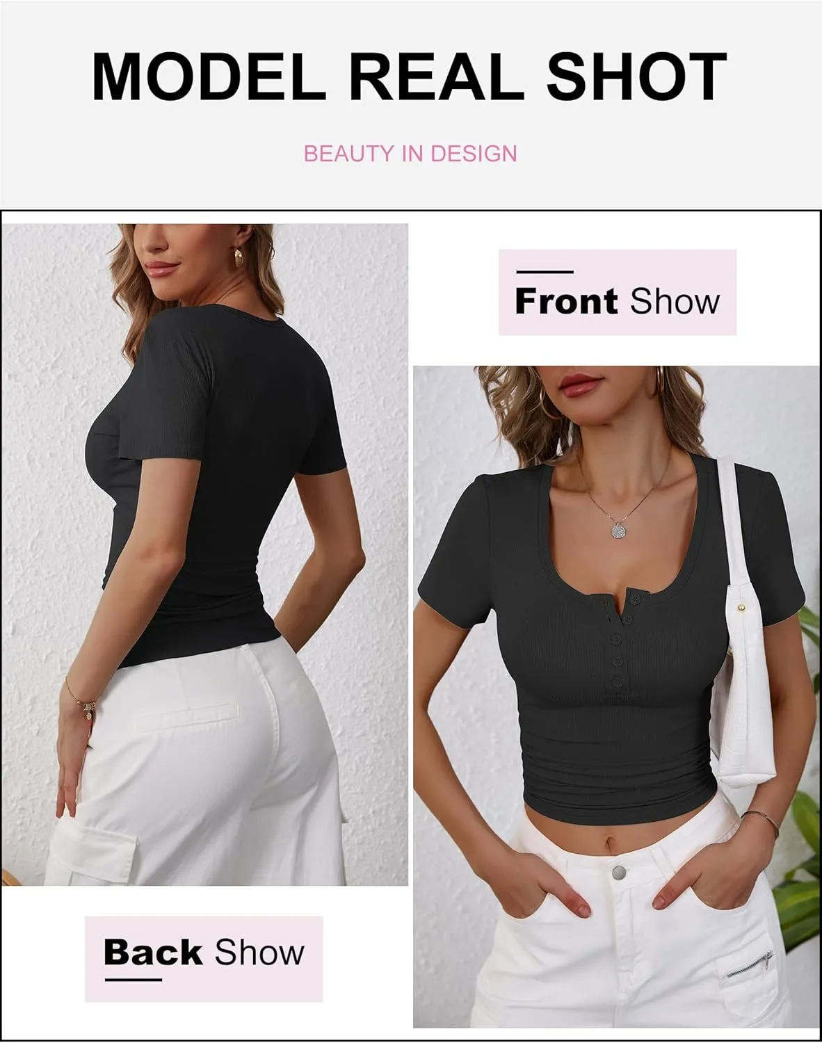 ANRABESS Women's 2025 Spring Summer Short Sleeve Tops Ribbed Knit Henley Button Up Slim Fit Basic Casual T Shirts Blouse