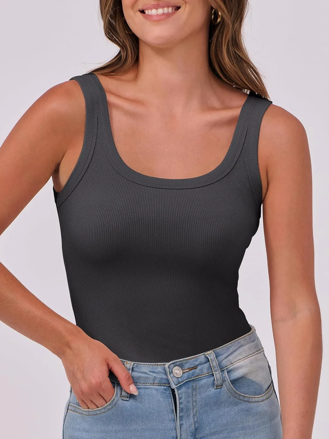 ANRABESS Womens Sleeveless Scoop Neck Tank Top Ribbed Fitted Summer Basic Slim Cute Tops 2025
