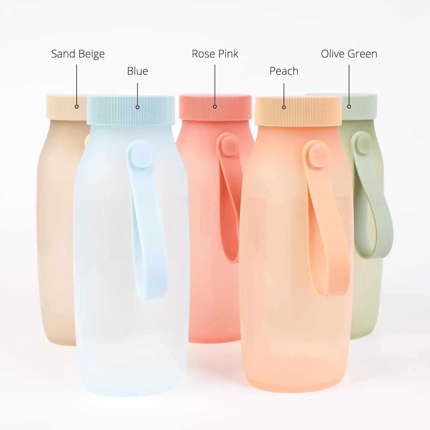 BLUE GINKGO Collapsible Water Bottle [2-Pack]  Lightweight, Foldable Silicone Bottles for Travel, Hiking, and Camping (16.9oz, Made in Korea, Peach)