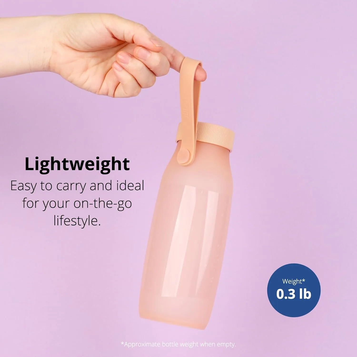 BLUE GINKGO Collapsible Water Bottle [2-Pack]  Lightweight, Foldable Silicone Bottles for Travel, Hiking, and Camping (16.9oz, Made in Korea, Peach)