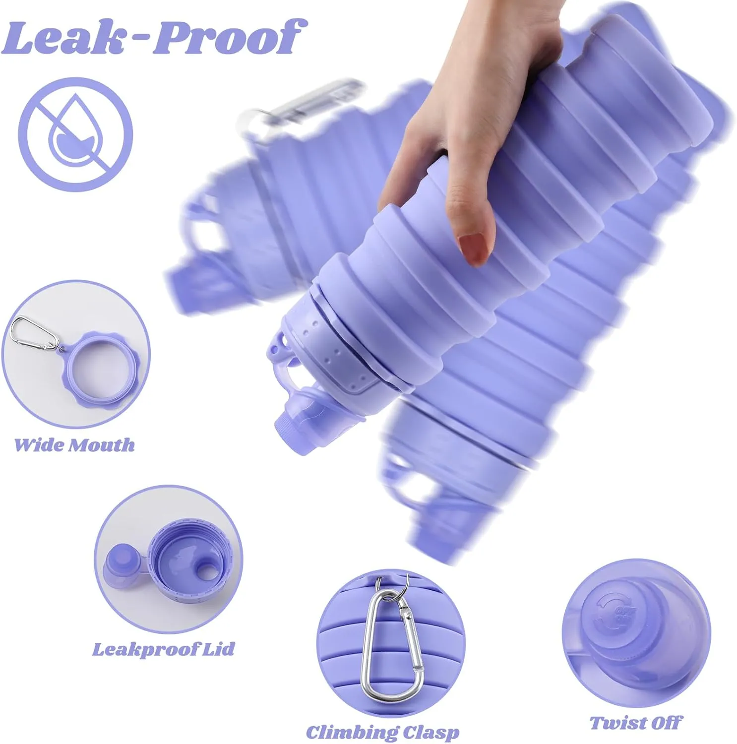 Collapsible Water Bottle for Adults, Boys, Students, Kids, Reusable Silicone Foldable Water Bottles for Travel Camping Hiking Sports,Leak-Proof Portable Sports Water Bottle ( Purple & Black)