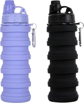 Collapsible Water Bottle for Adults, Boys, Students, Kids, Reusable Silicone Foldable Water Bottles for Travel Camping Hiking Sports,Leak-Proof Portable Sports Water Bottle ( Purple & Black)