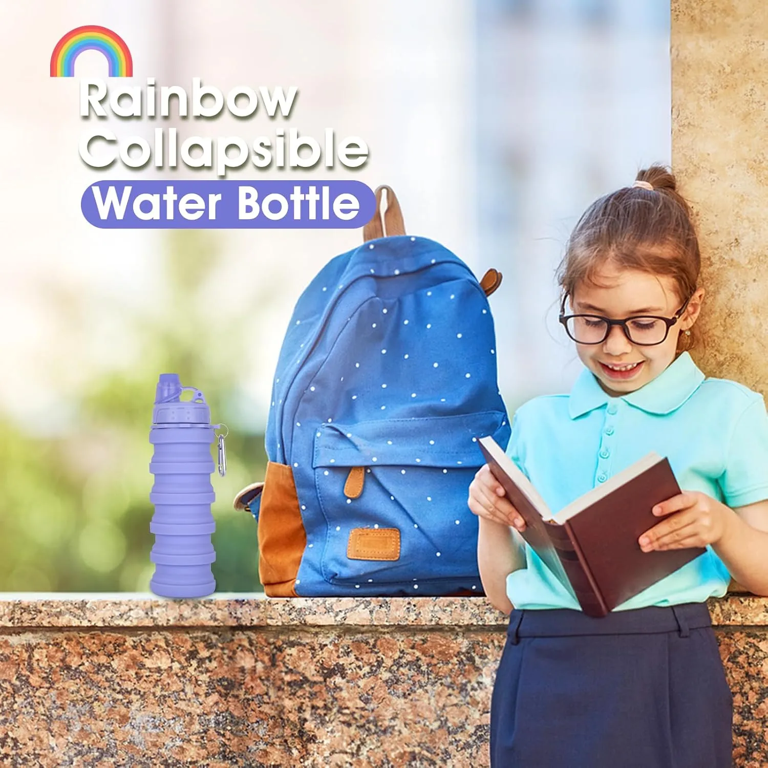Collapsible Water Bottle for Adults, Boys, Students, Kids, Reusable Silicone Foldable Water Bottles for Travel Camping Hiking Sports,Leak-Proof Portable Sports Water Bottle ( Purple & Black)