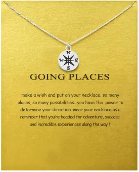 COLORFUL BLING 2024 Compass Graduation Adjustable Necklace with Wish Cards Gifts for Her Senior Graduate College High School Grad Gifts for Chain Pendant Necklace Jewelry