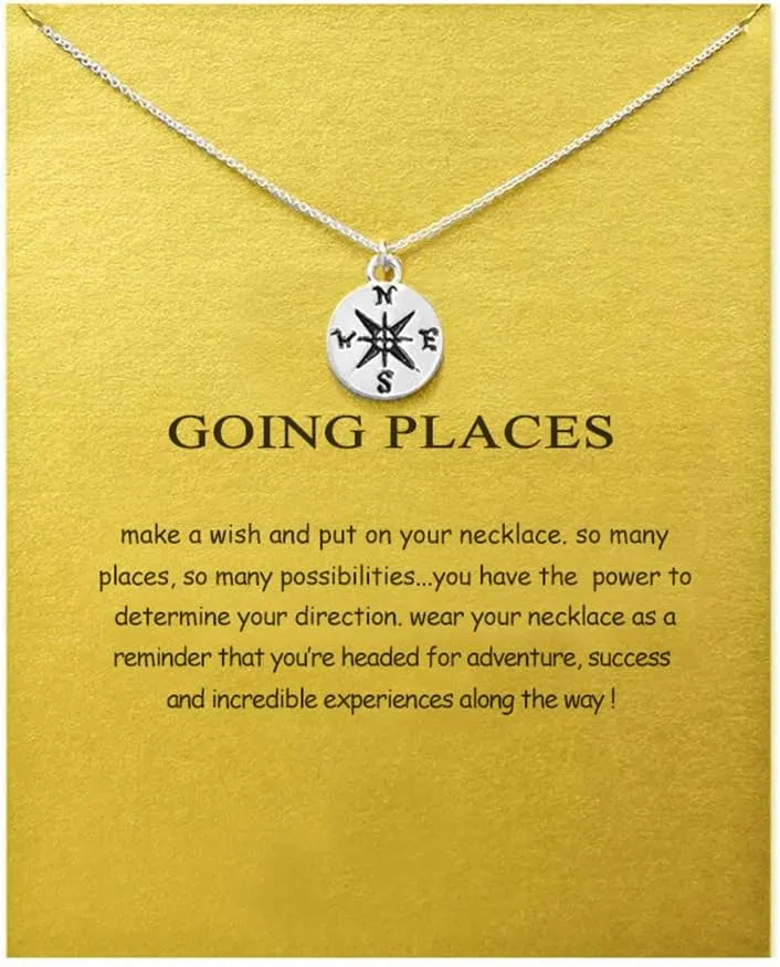 COLORFUL BLING 2024 Compass Graduation Adjustable Necklace with Wish Cards Gifts for Her Senior Graduate College High School Grad Gifts for Chain Pendant Necklace Jewelry