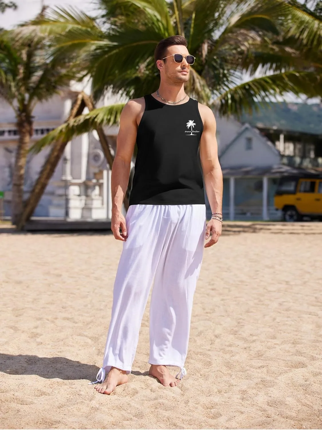 COOFANDY Mens Tank Tops Beach Summer Sleeveless Graphic T Shirts Palm Tree Vacation Quick Dry Muscle Tank