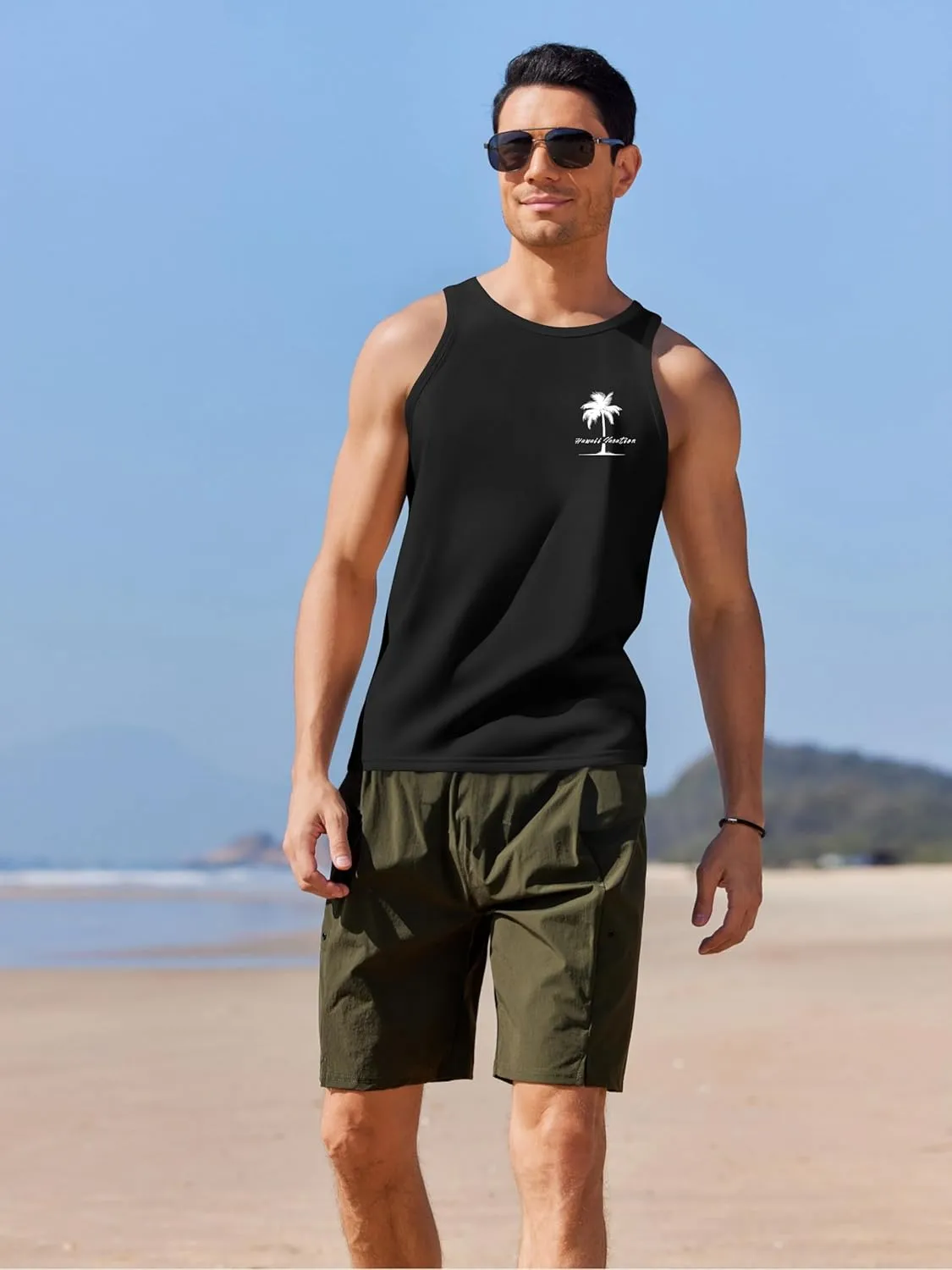 COOFANDY Mens Tank Tops Beach Summer Sleeveless Graphic T Shirts Palm Tree Vacation Quick Dry Muscle Tank