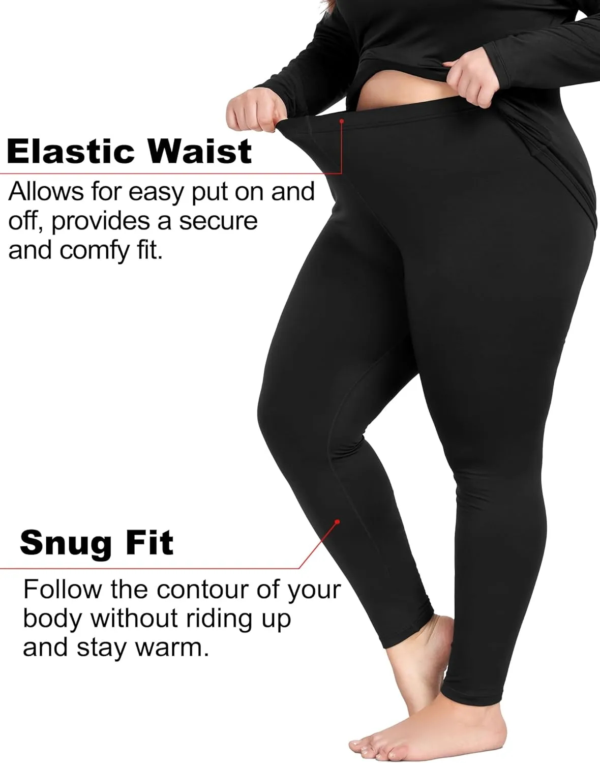COOTRY Plus Size Thermal Underwear for Women Long Johns Base Layer Winter Top and Bottom Sets