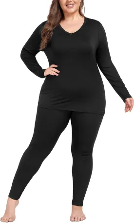 COOTRY Plus Size Thermal Underwear for Women Long Johns Base Layer Winter Top and Bottom Sets