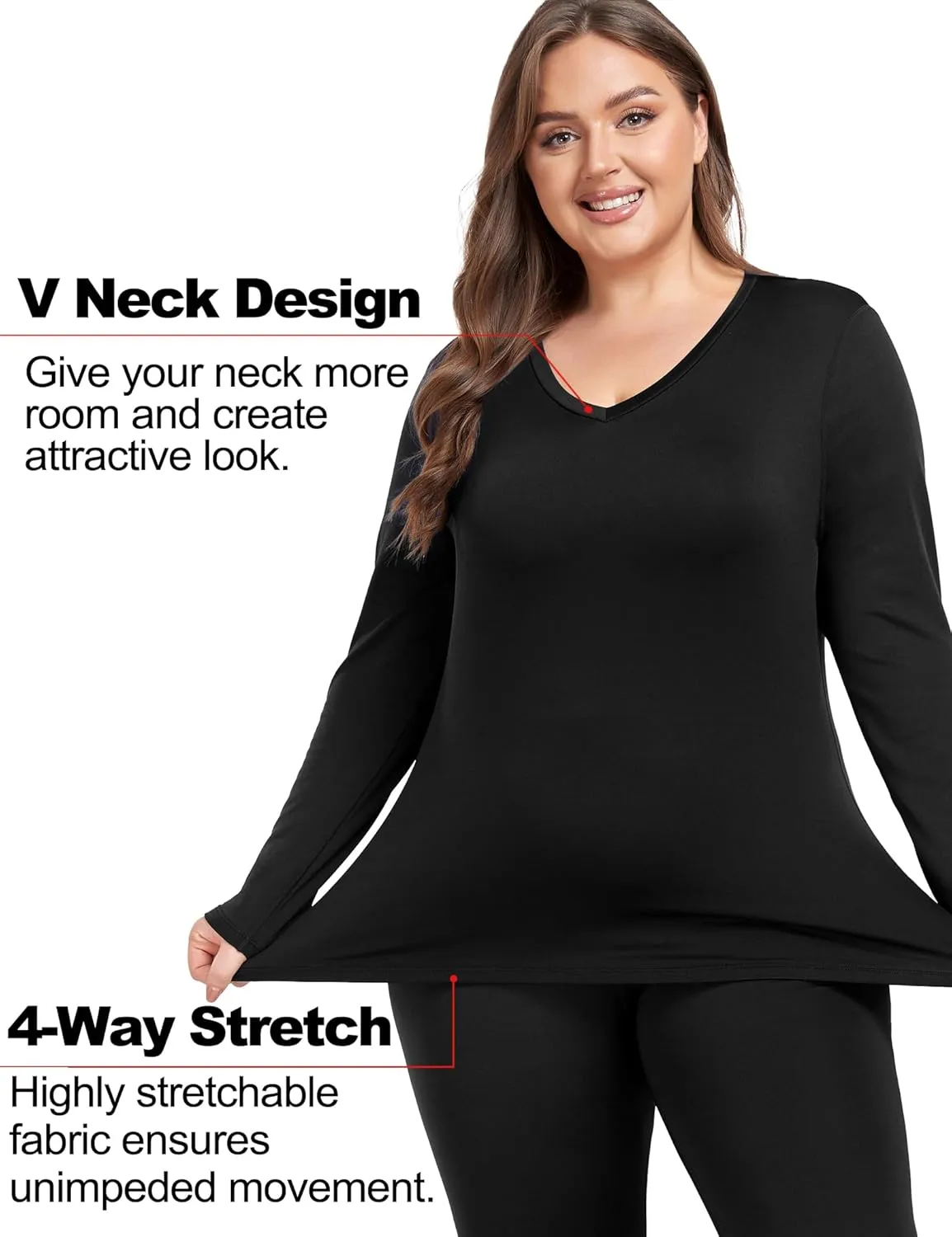COOTRY Plus Size Thermal Underwear for Women Long Johns Base Layer Winter Top and Bottom Sets