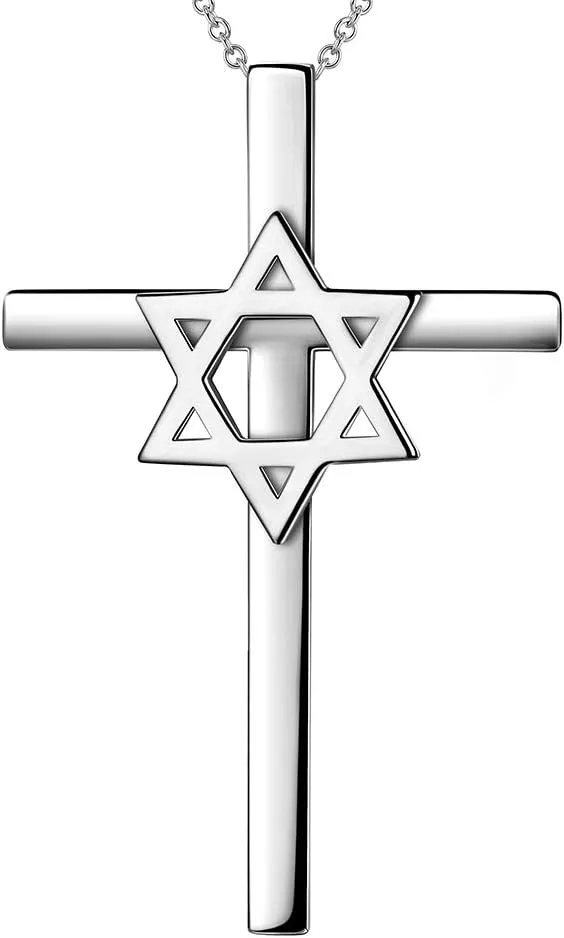 Cross Star Of David Necklace for Men Womens 925 Sterling Silver Jewish Messianic Megen David Charm Necklace for Women Cross Necklace Jewish David Jewelry Chrismtas Gifts for Women Mom with Gifts Box