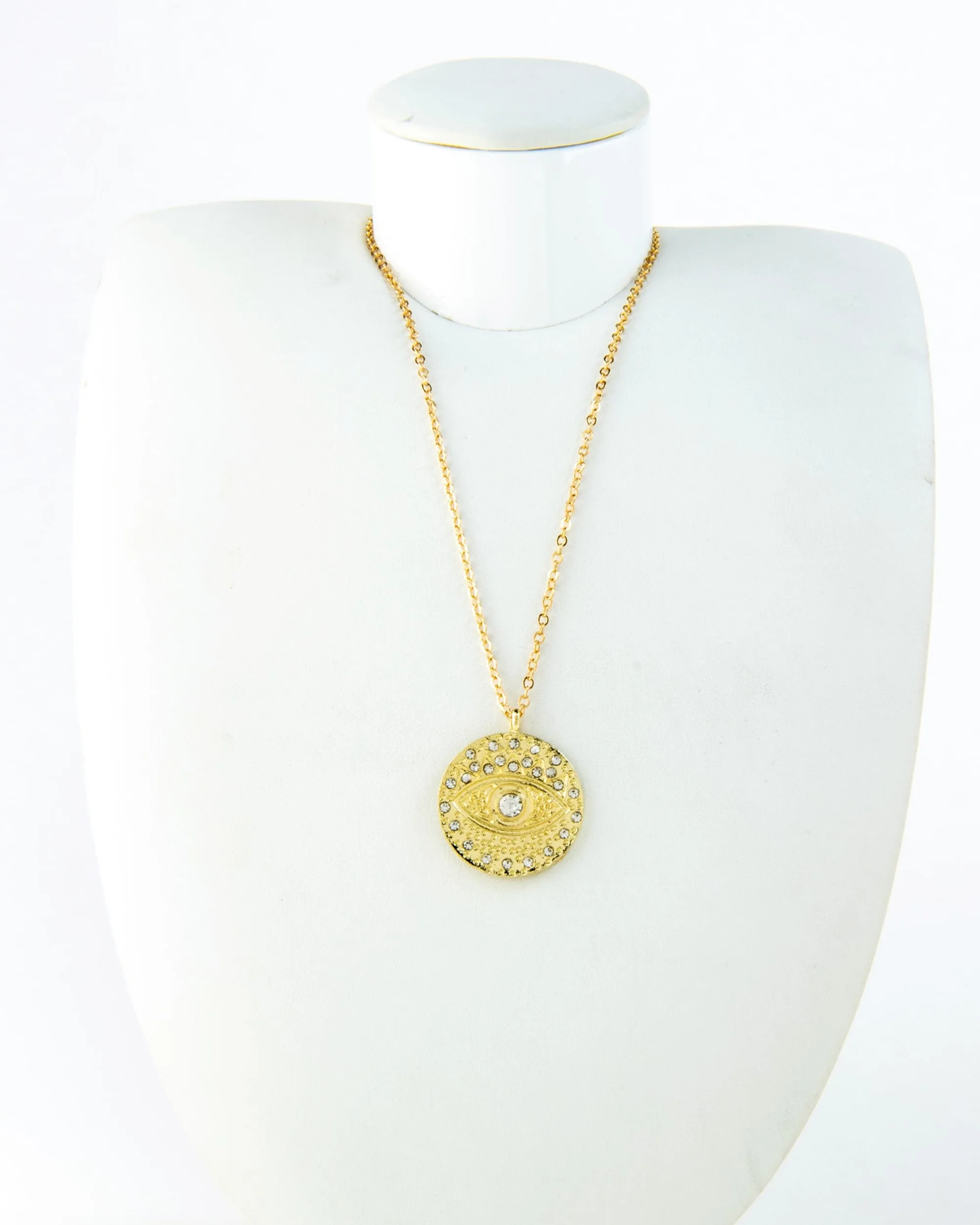 CRYSTAL EVIL EYE GOLD PLATED PENDANT NECKLACE 2432 - قلادة