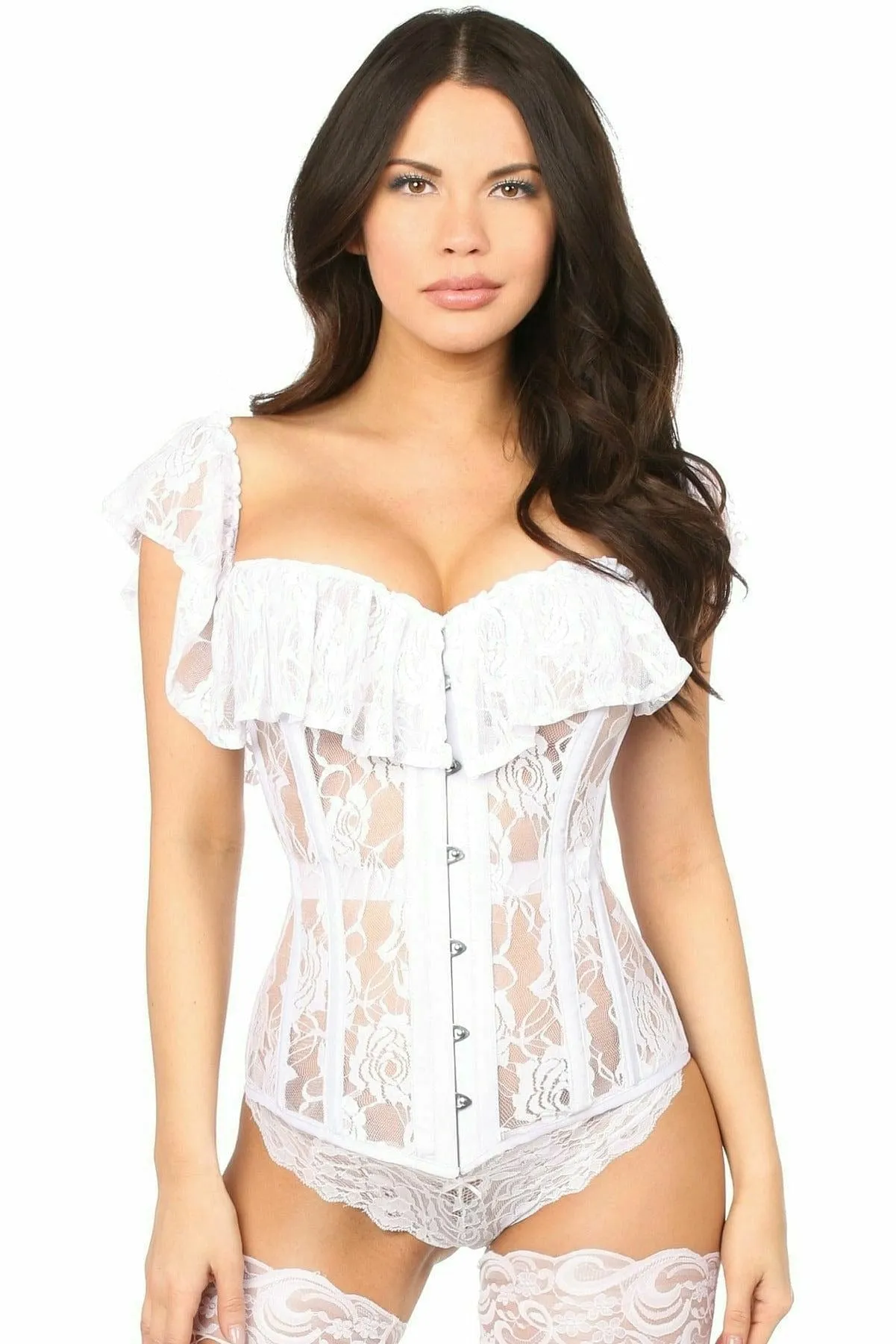 Deluxe White Sheer Lace Steel Boned Corset