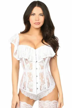 Deluxe White Sheer Lace Steel Boned Corset