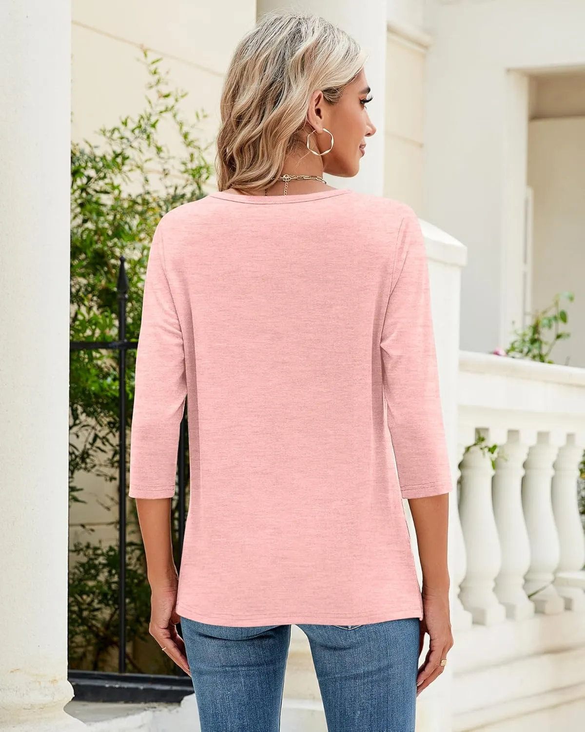 Ficerd 3 Pack 3/4 Sleeve Tops for Women Round Neck Dressy Basics Tees Casual Trendy Loose Fit T Shirts