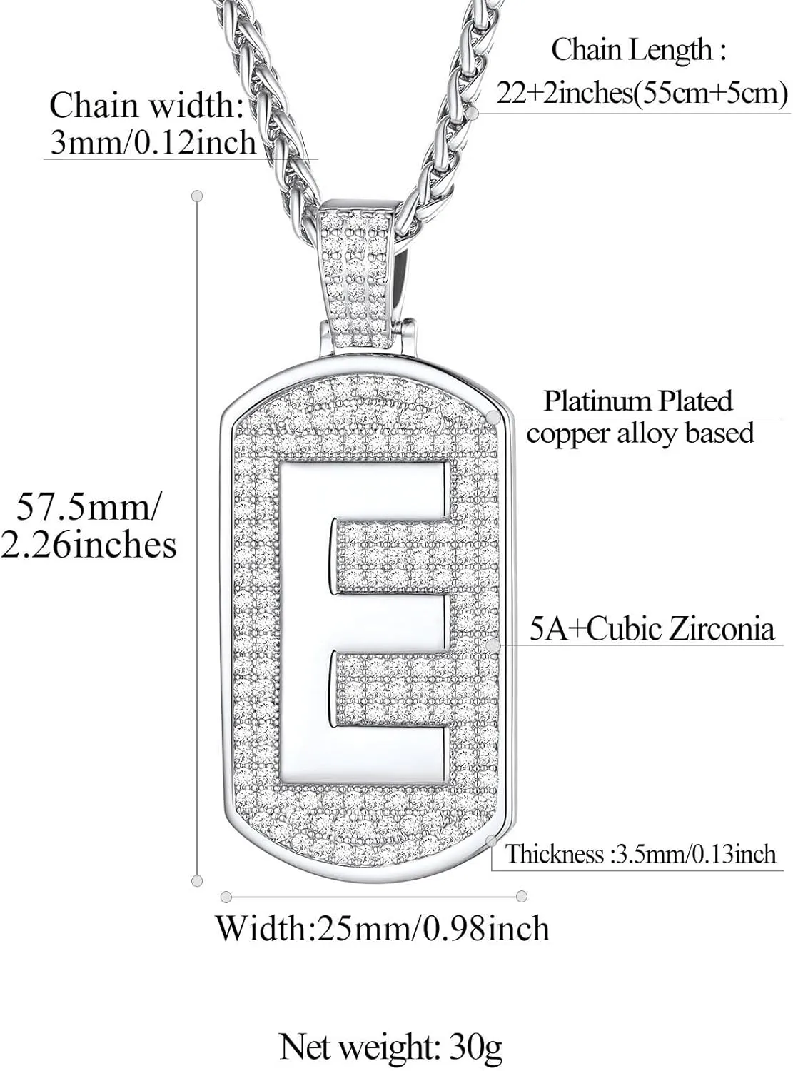 FindChic Bling Dog Tag Necklaces for Men Initial/Number/Dollar Design Cubic Zirconia Iced Platinum/Gold Plated Pendant Hip Hop Jewelry, with Gift Box