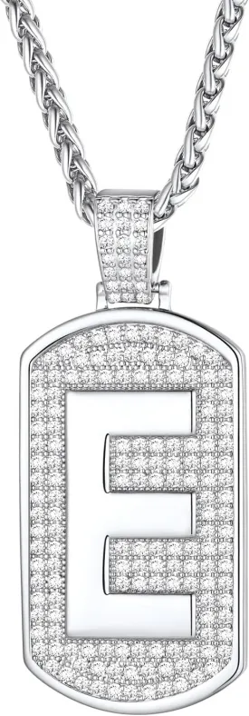 FindChic Bling Dog Tag Necklaces for Men Initial/Number/Dollar Design Cubic Zirconia Iced Platinum/Gold Plated Pendant Hip Hop Jewelry, with Gift Box