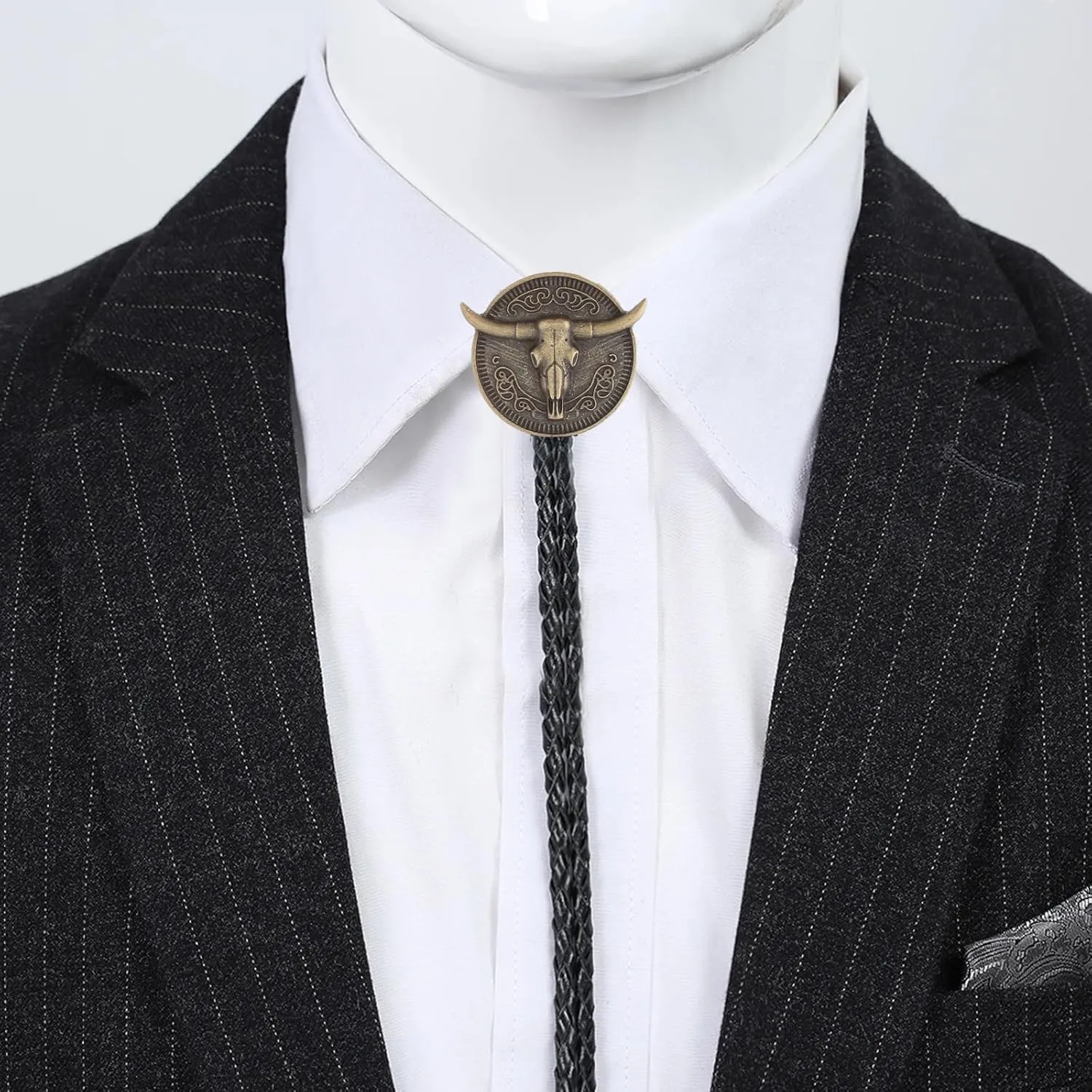 GelConnie Longhorn Bull Bolo Tie for Men Native American Western Cowboy Leather Necktie Bolo Necklace for Women Gold Texas