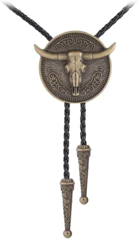 GelConnie Longhorn Bull Bolo Tie for Men Native American Western Cowboy Leather Necktie Bolo Necklace for Women Gold Texas