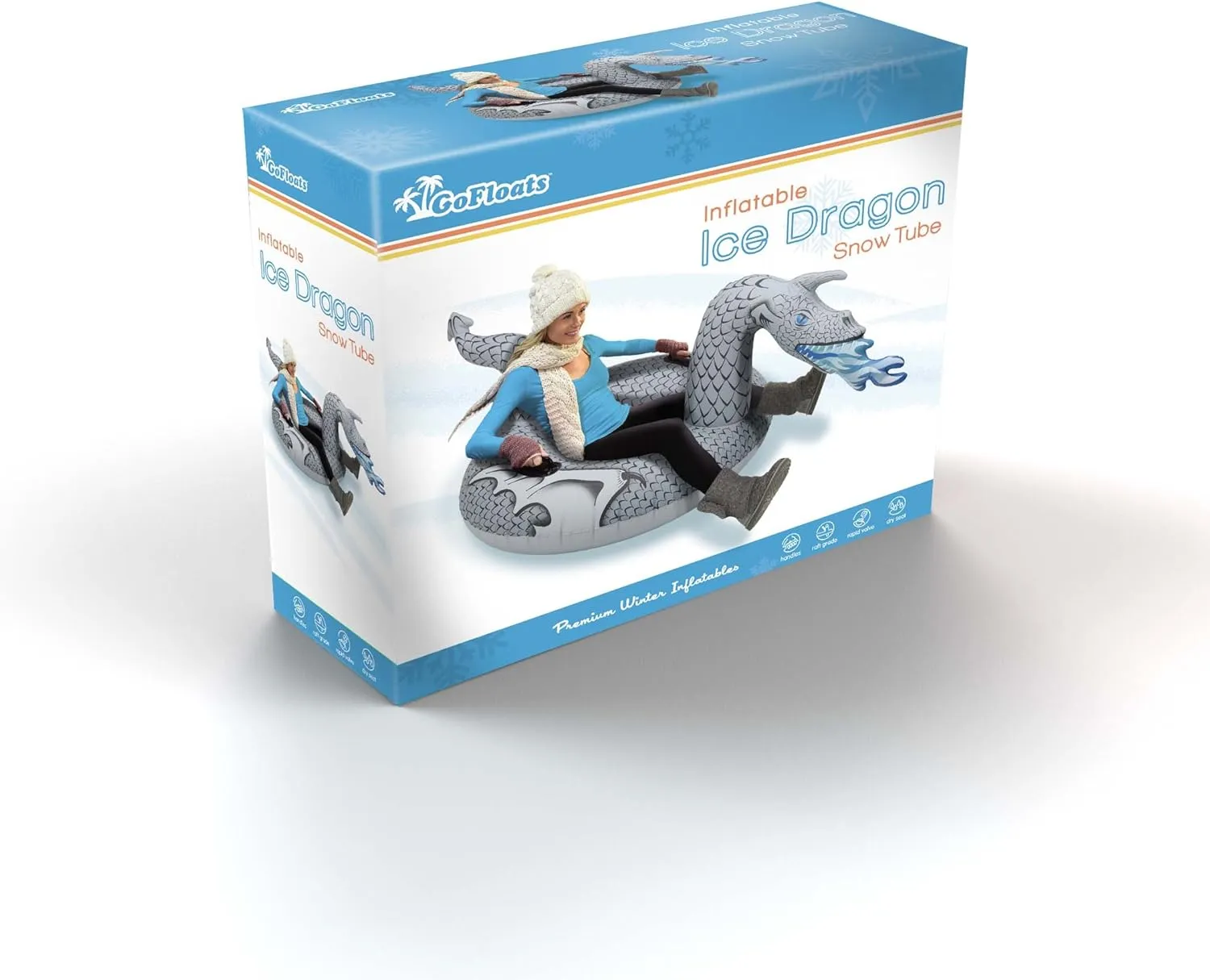 GoFloats Winter Snow Tubes - Choose from Unicorn, Disney's Frozen, Ice Dragon, Polar Bear, Penguin, Flamingo - Inflatable Sled for Kids and Adults