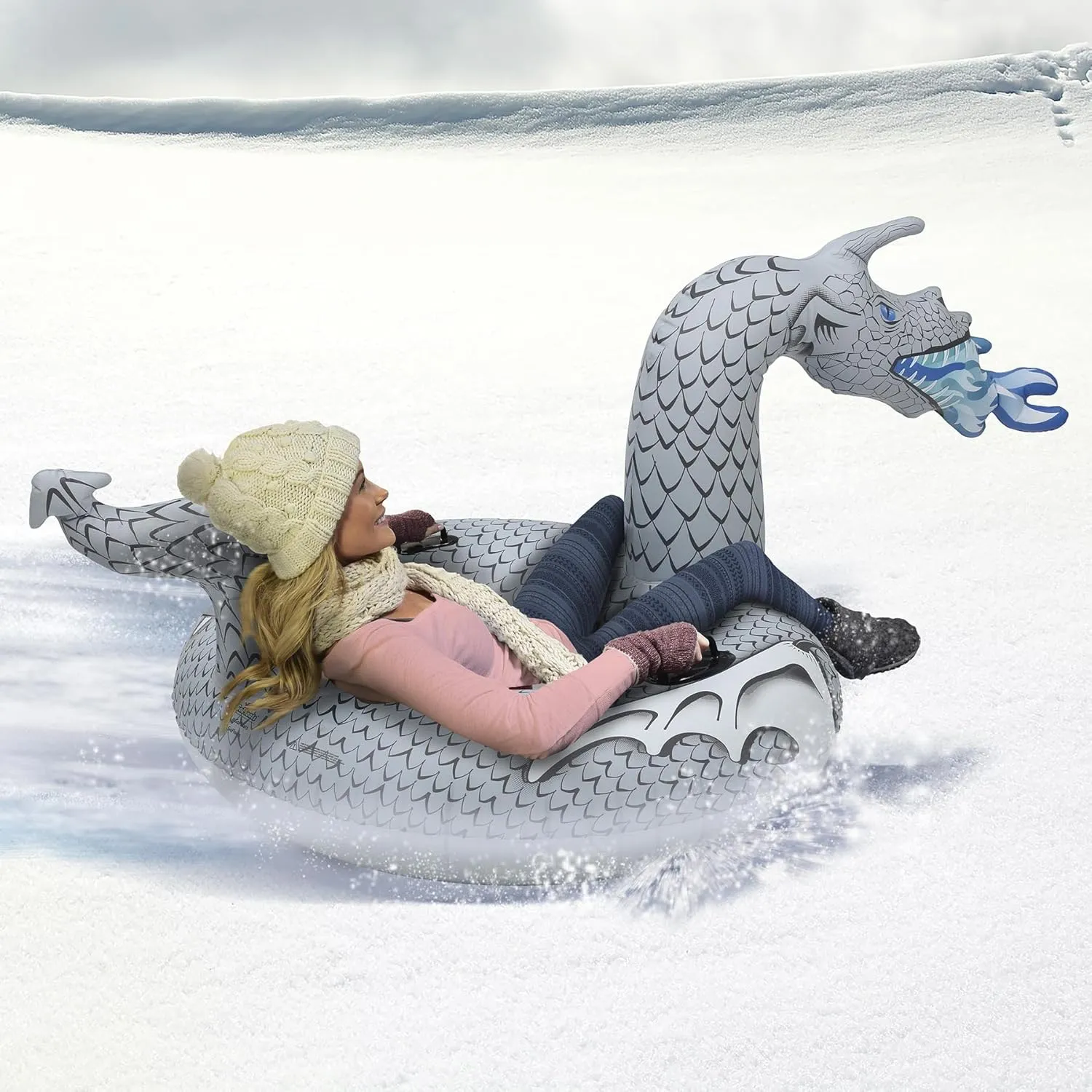 GoFloats Winter Snow Tubes - Choose from Unicorn, Disney's Frozen, Ice Dragon, Polar Bear, Penguin, Flamingo - Inflatable Sled for Kids and Adults