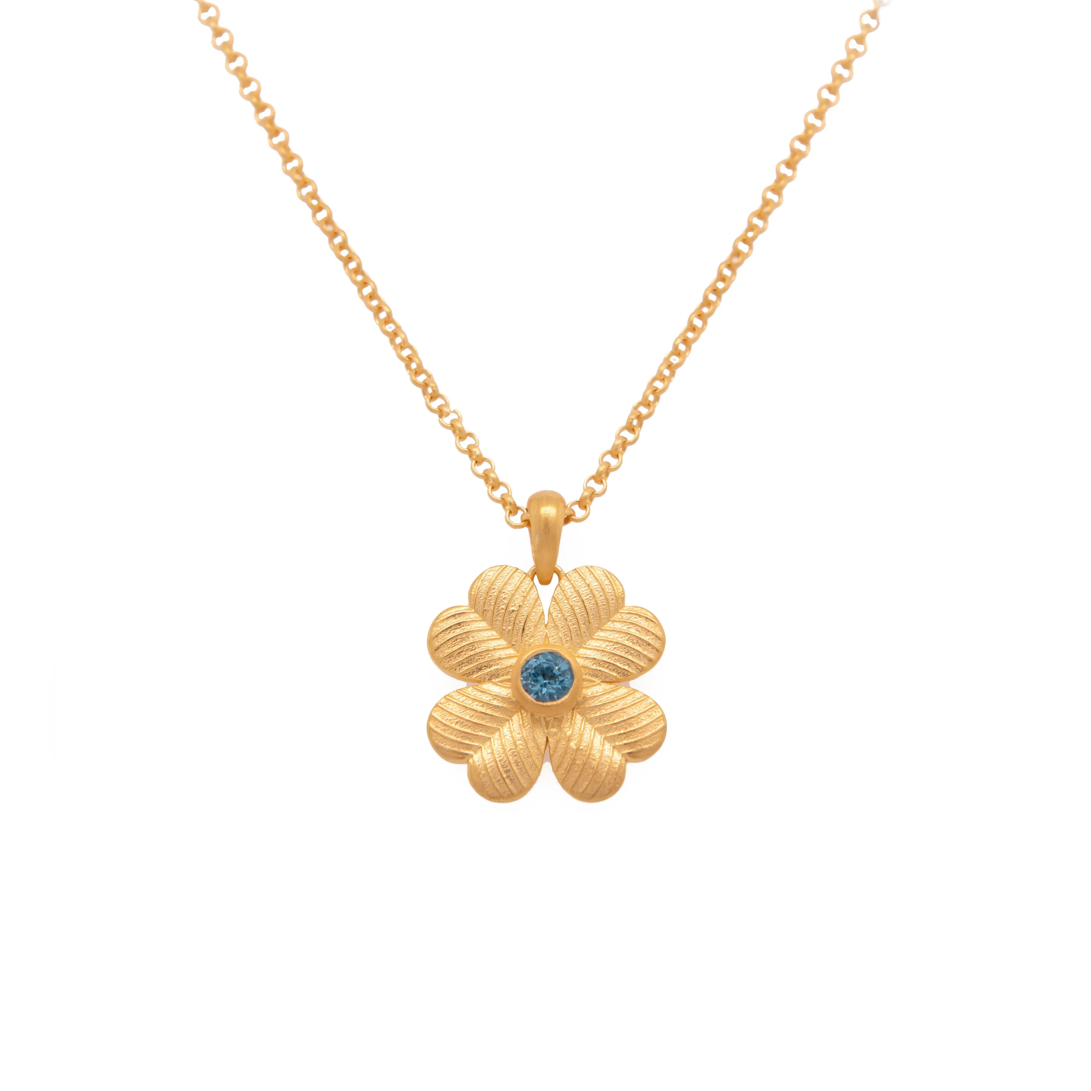 Lucky Clover Reversible Pendant Necklace 24K Gold Vermeil