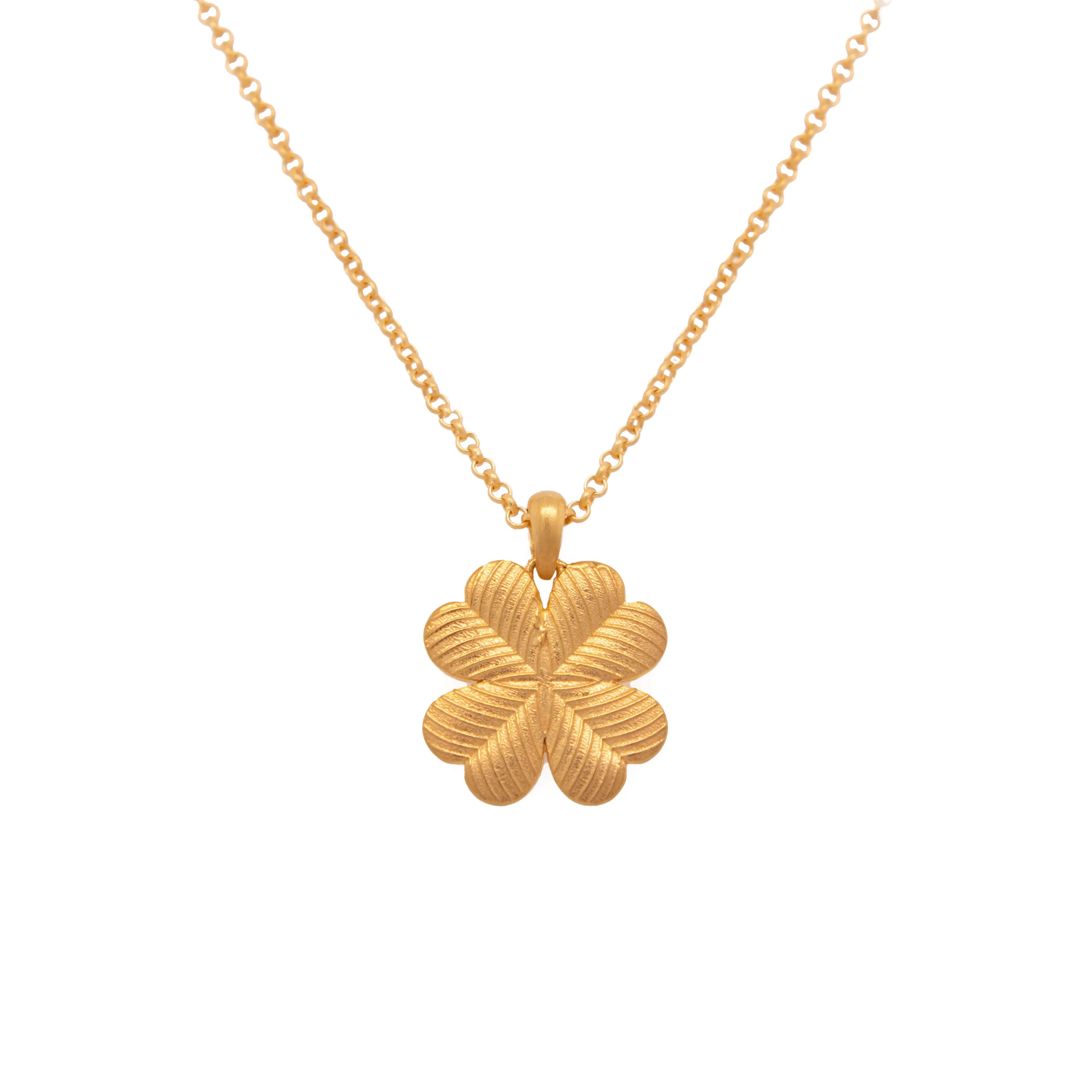 Lucky Clover Reversible Pendant Necklace 24K Gold Vermeil