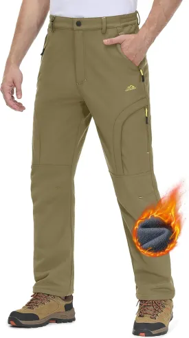 MAGCOMSEN Men's Winter Pants 5 Zip Pockets Snow Ski Pants Fleece Lined Water Resistant Hiking Pants