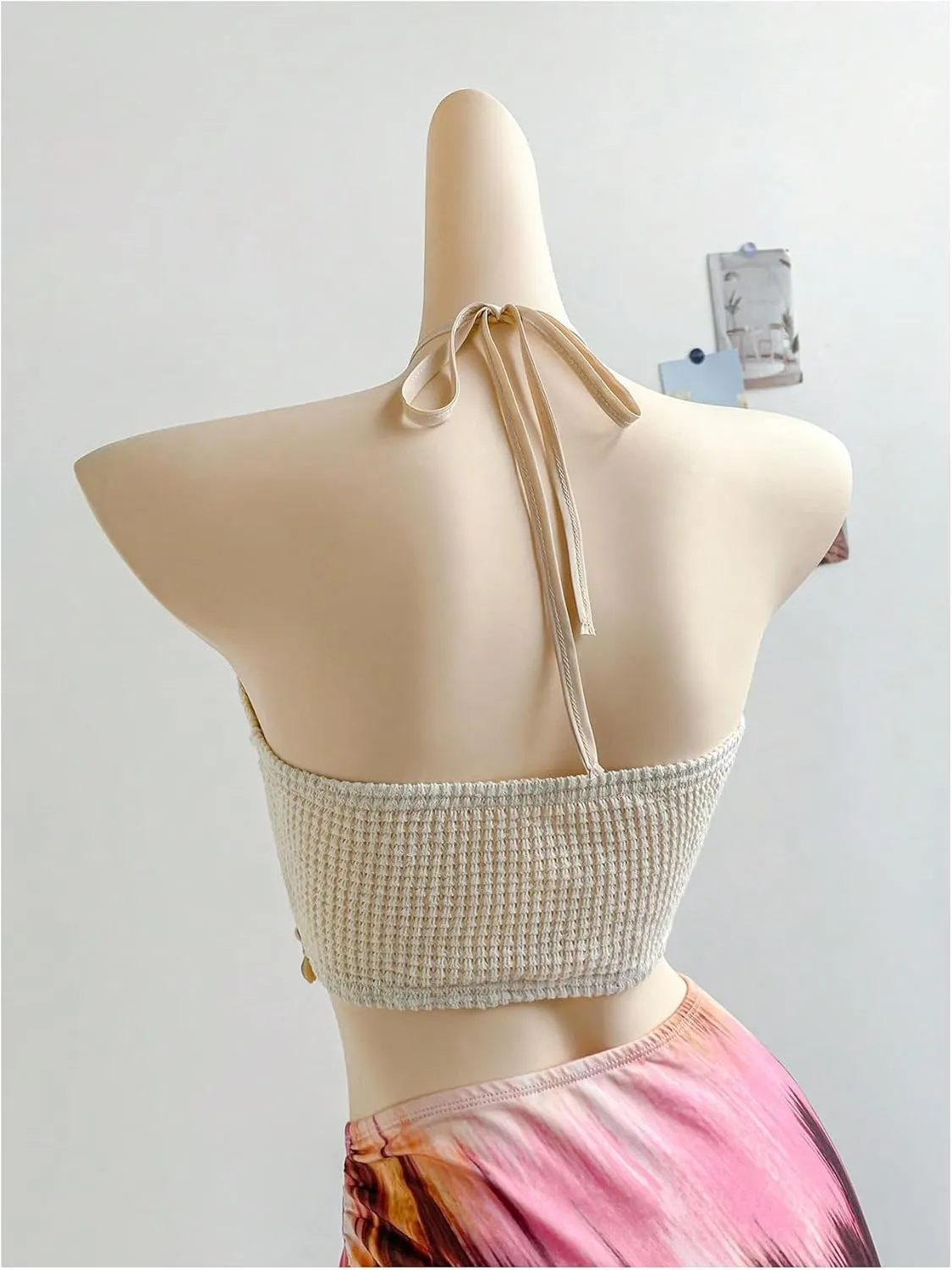 MakeMeChic Women's Summer Concert Tops Shell Fringe Halter Top Backless Beach Tank Tops