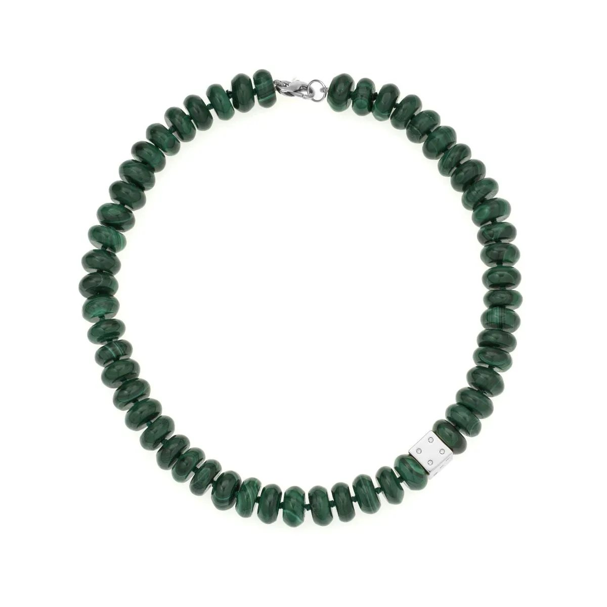 Malachite Coin Diamond Dice Big Bead Necklace in Sterling Silver