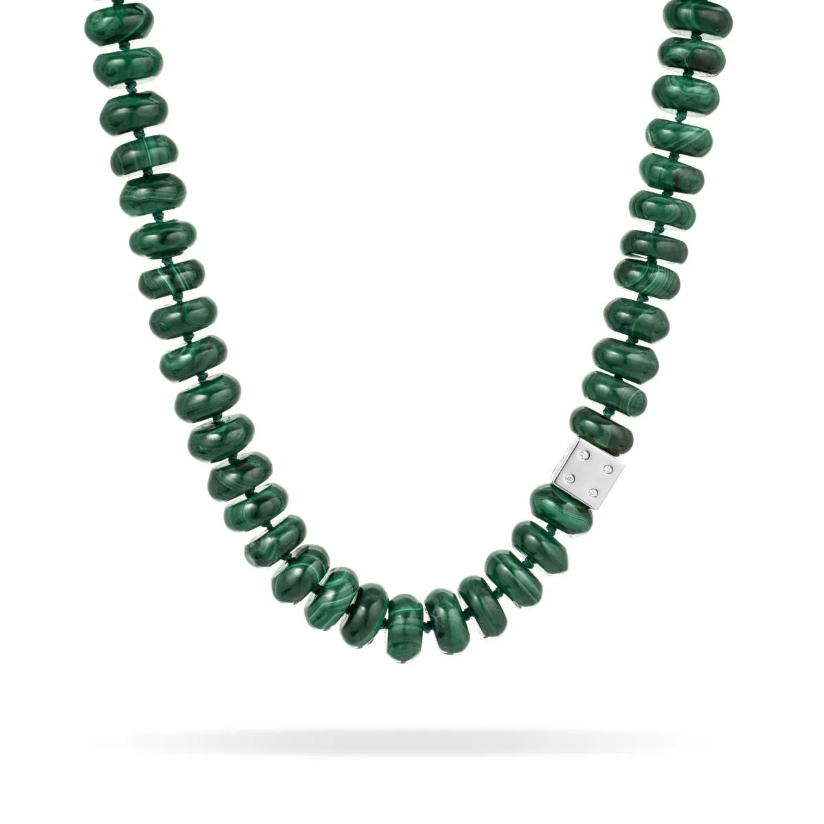 Malachite Coin Diamond Dice Big Bead Necklace in Sterling Silver