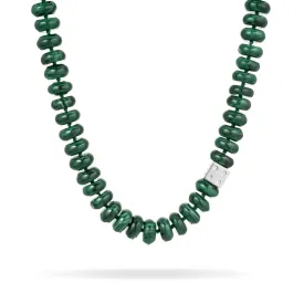 Malachite Coin Diamond Dice Big Bead Necklace in Sterling Silver