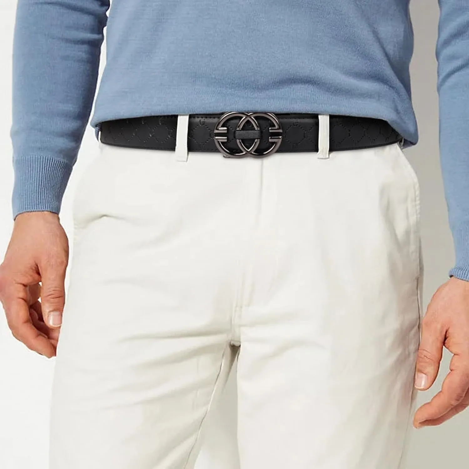 Men&Womens Leather Dress Belt Business Automatic Buckle Belt Color-Black Silver Gold