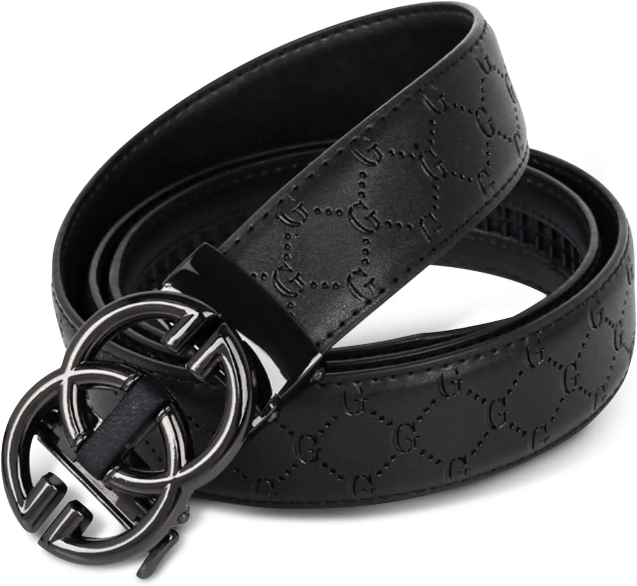 Men&Womens Leather Dress Belt Business Automatic Buckle Belt Color-Black Silver Gold