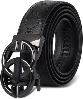 Men&Womens Leather Dress Belt Business Automatic Buckle Belt Color-Black Silver Gold