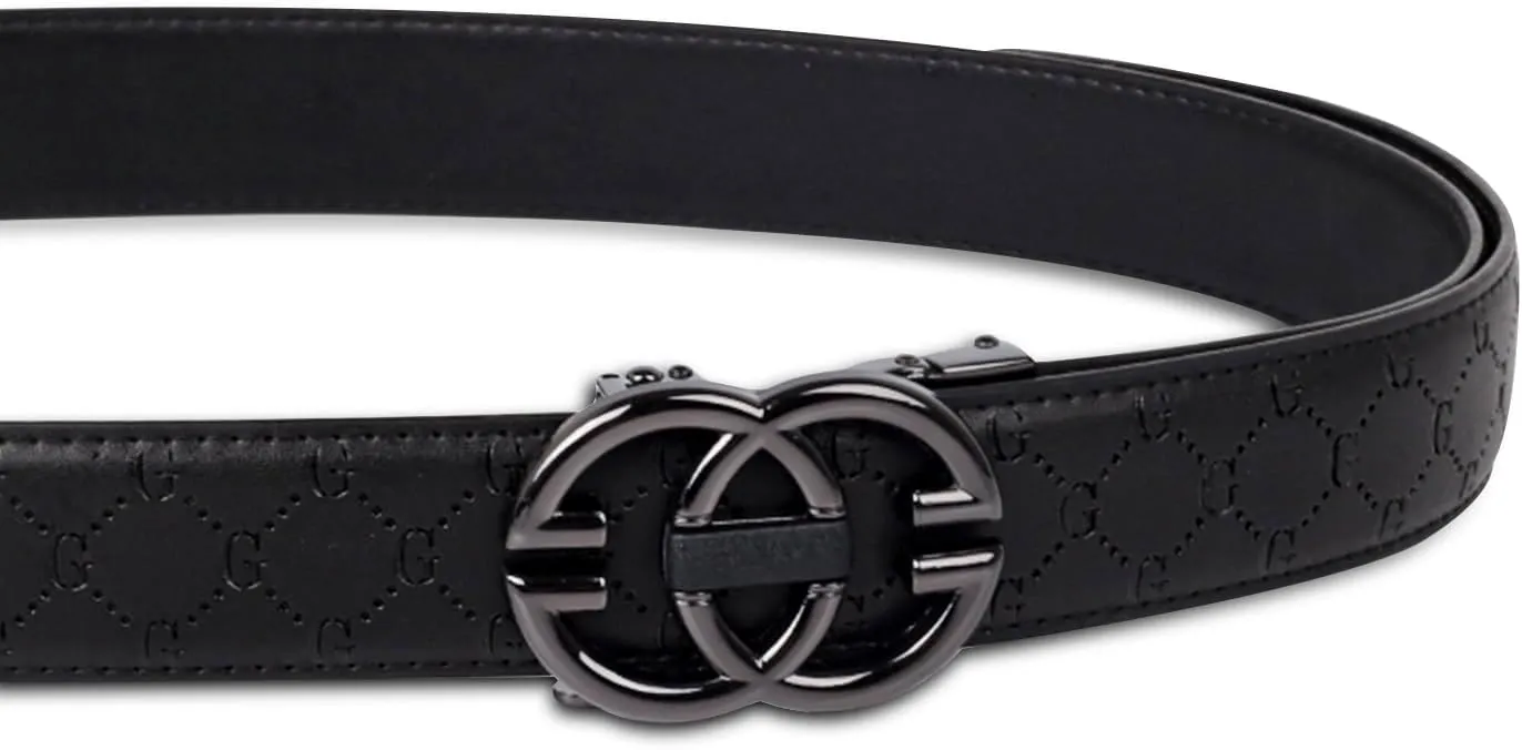 Men&Womens Leather Dress Belt Business Automatic Buckle Belt Color-Black Silver Gold