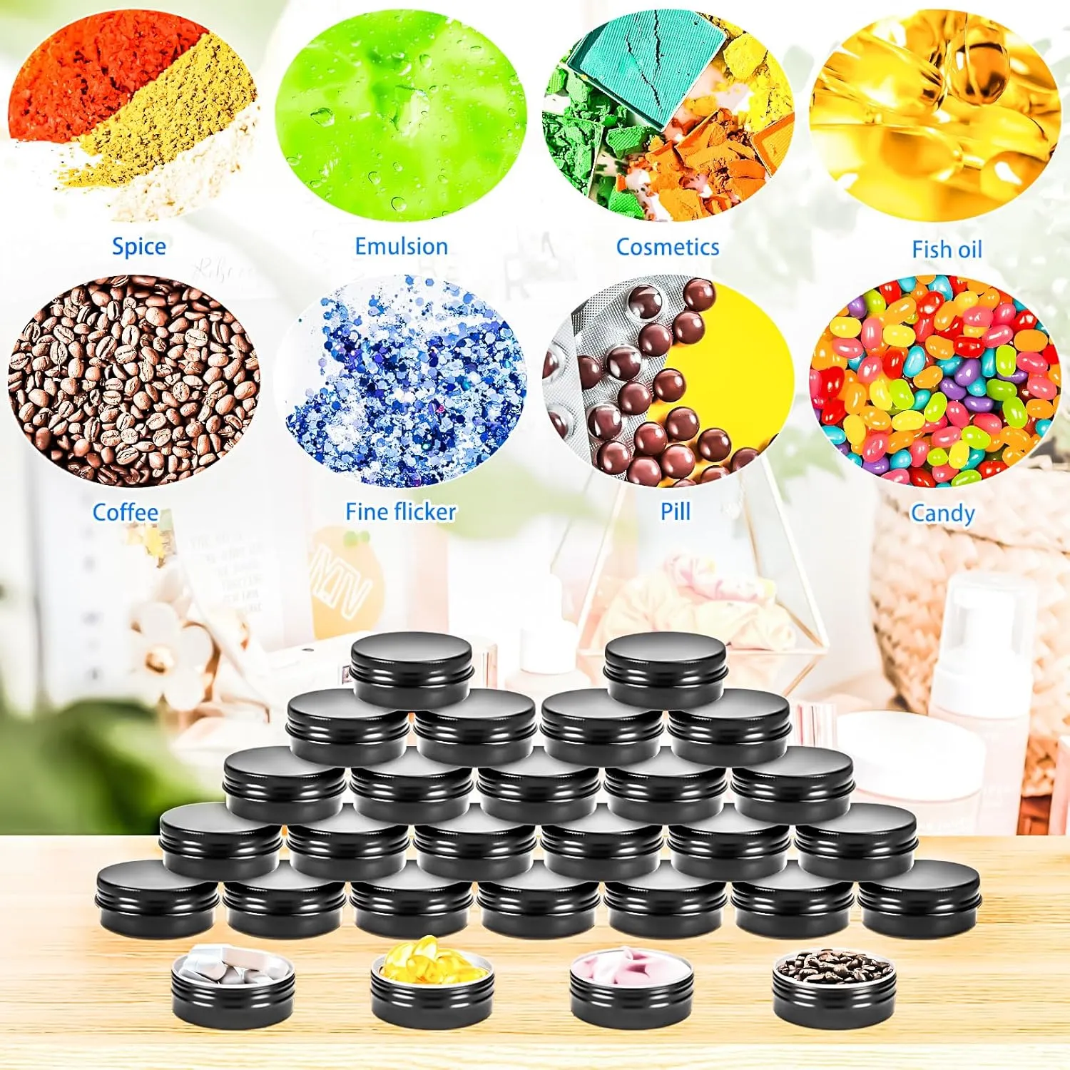 MotBach 24Pack 1oz Tin Jars, 30ml Metal Tin cans, 1Ounce Aluminum tin can jar Containers with Screw Lid for Lotion Bars, Toiletries, Creams, Samples, Makeup Cosmetic, Spices, Salve, Balms, Beard Balm