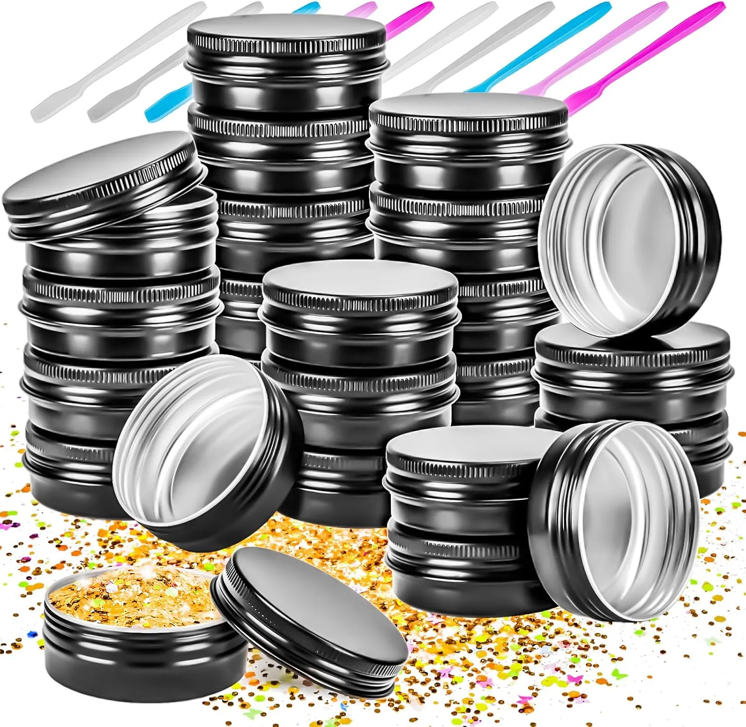 MotBach 24Pack 1oz Tin Jars, 30ml Metal Tin cans, 1Ounce Aluminum tin can jar Containers with Screw Lid for Lotion Bars, Toiletries, Creams, Samples, Makeup Cosmetic, Spices, Salve, Balms, Beard Balm