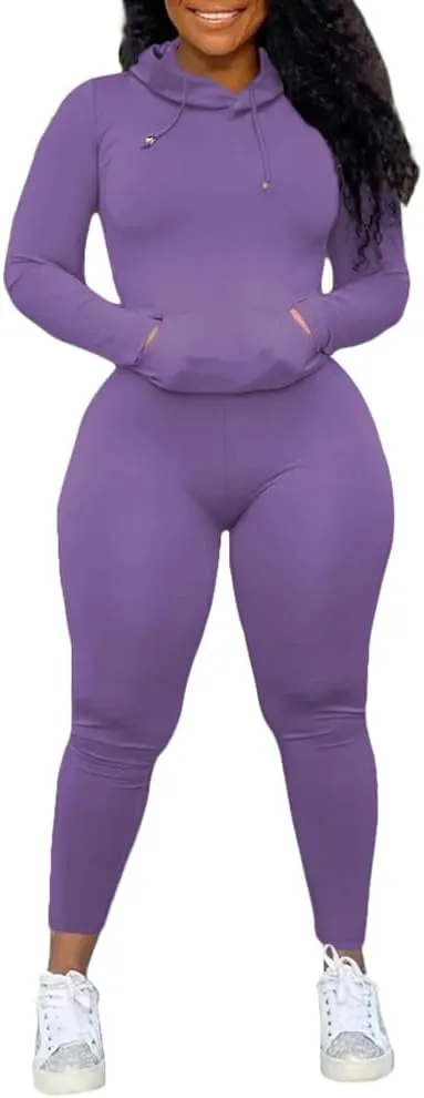 Nimsruc 2 Piece Outfits For Women Sweatsuits Sets Hooded Tracksuit Long Sleeve Pullover Jogger Sweat Pants Set